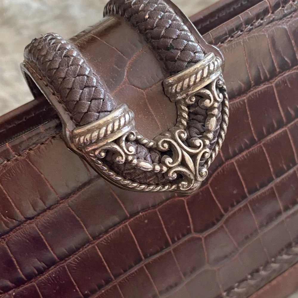 Brighton Brown Crocodile Embossed business organizer/Wallet with Silver Buckle - Picture 4 of 15